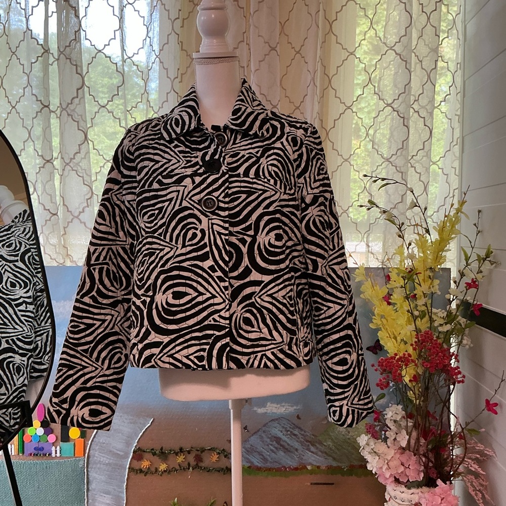 Requirements Black and White Patterned Pea Coat